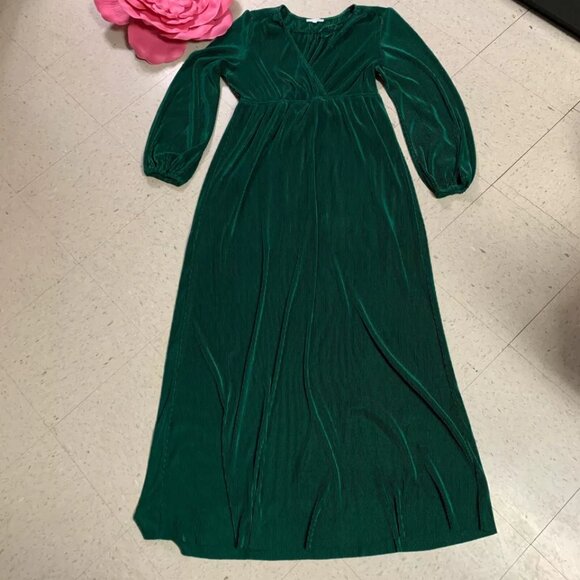 BALTIC BORN Forest Green VENUS Pleated Surplice Maxi Dress - Picture 4 of 10